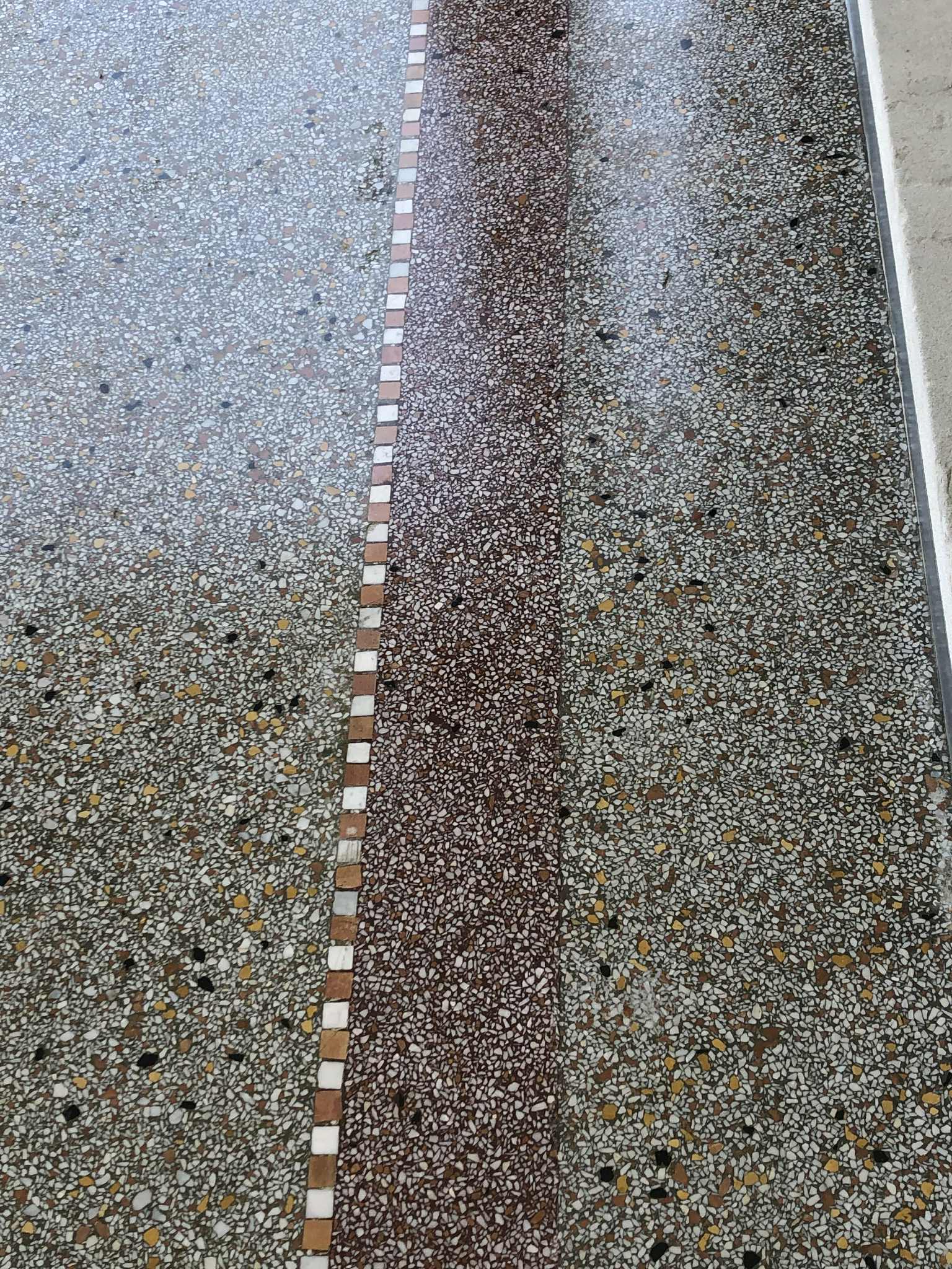 Terrazzo countertops restoration showing polished kitchen surface