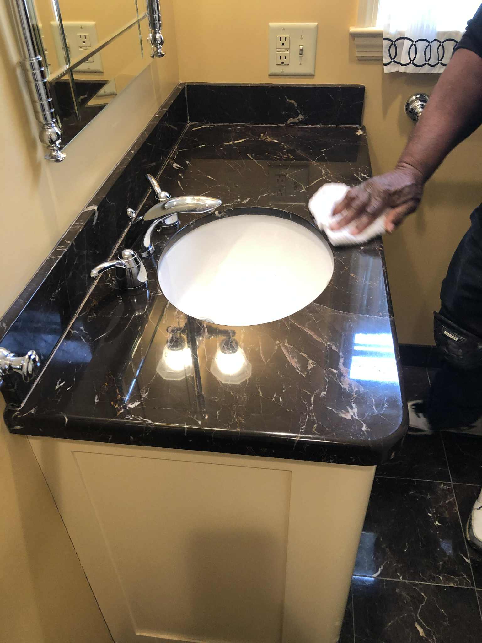 Marble table repair showing chip and crack repair on dining table in Kansas City