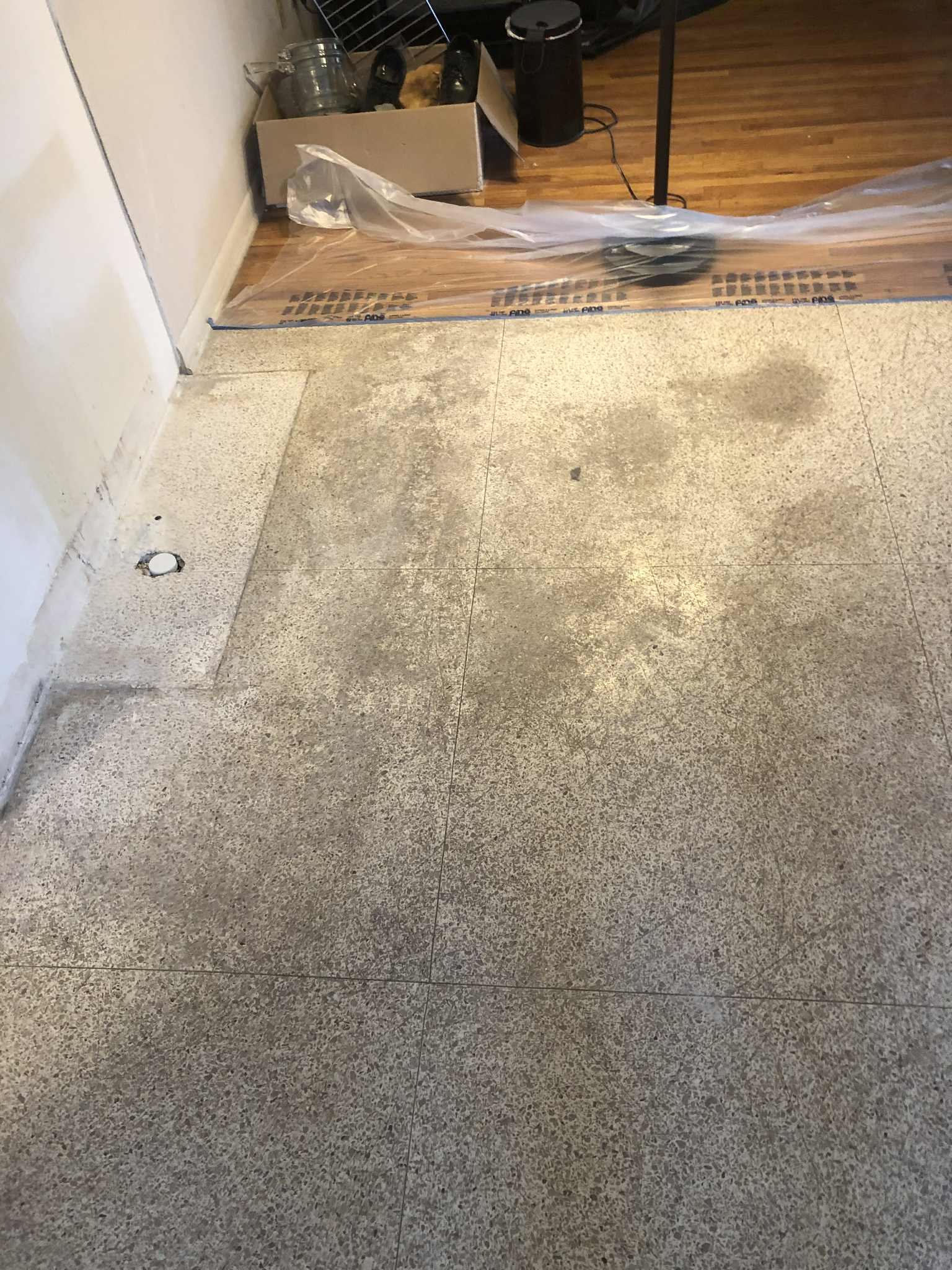 Water damage restoration on terrazzo floors